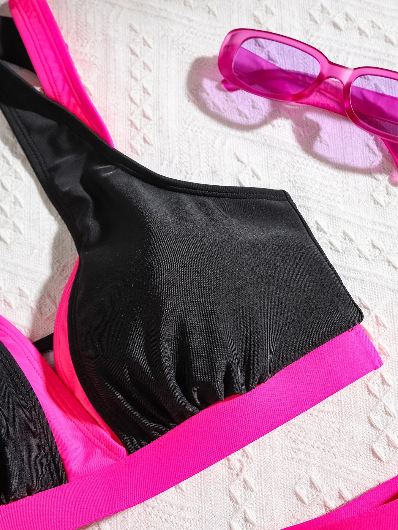 Vintage noir Patchwork Bikini ensemble 2025 femmes Double sangle col en V Push Up plissé taille haute maillot de bain plage maillot de bain maillots de bain