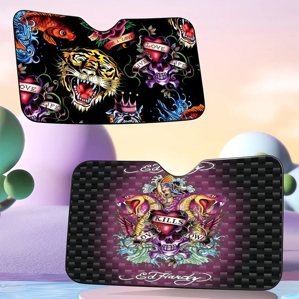 

15 Size Ed-hardy Tattoo Tiger Skull Windshield Sun Shade Car Solar Reflector Protector Window Visor Screen Cover Windscreen
