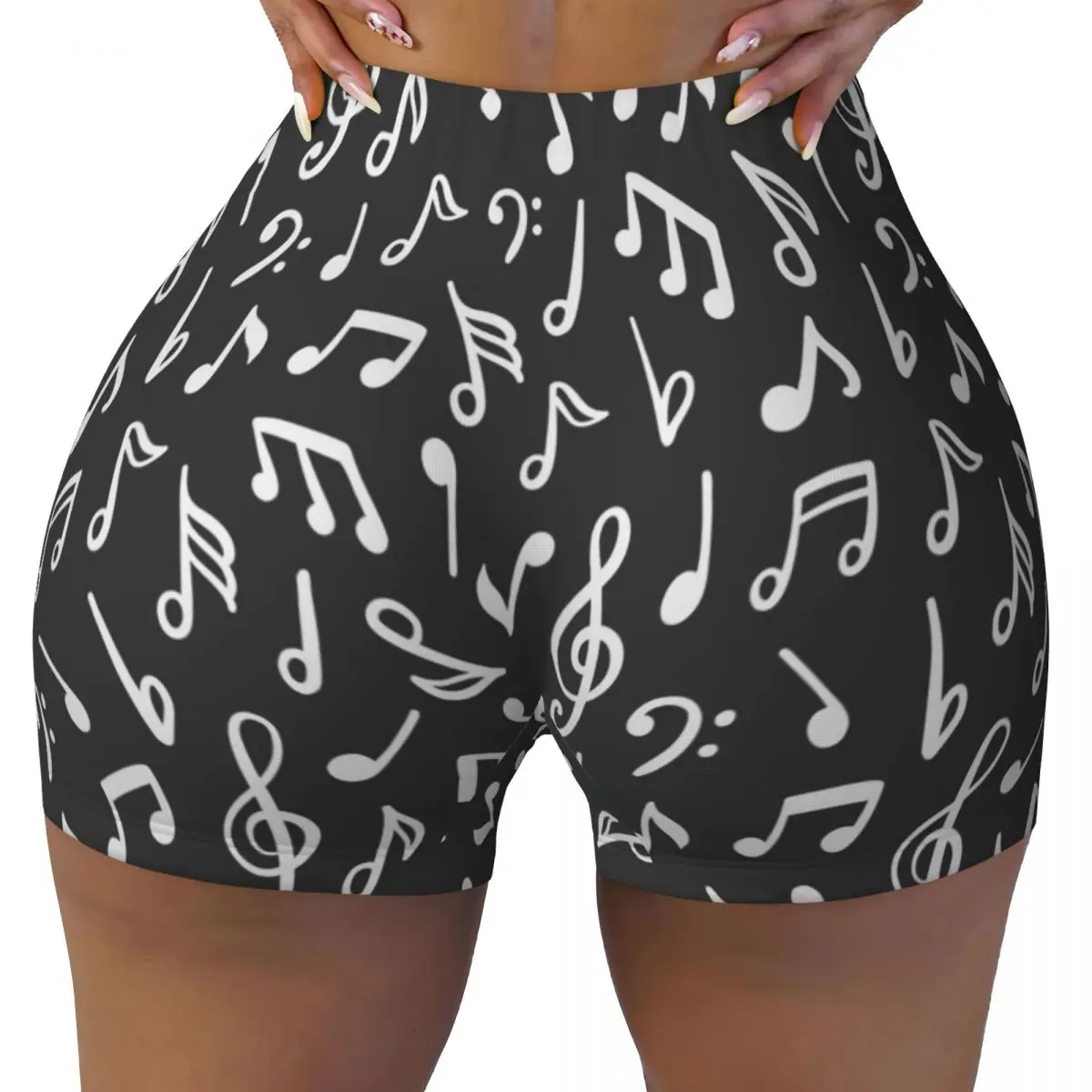 Spandex Yoga Shorts for Women Chalk Music Notes Workout Booty Shorts