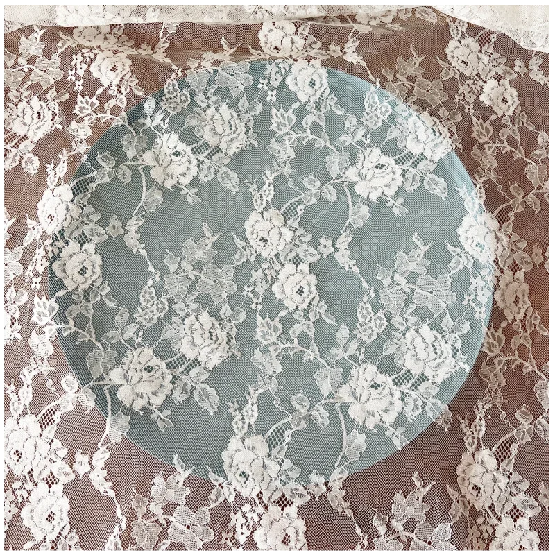 

New High Quality Knitted Wedding Dress Backing Mesh, White Flower Lace Curtain, Fabric Background Decoration Accessories