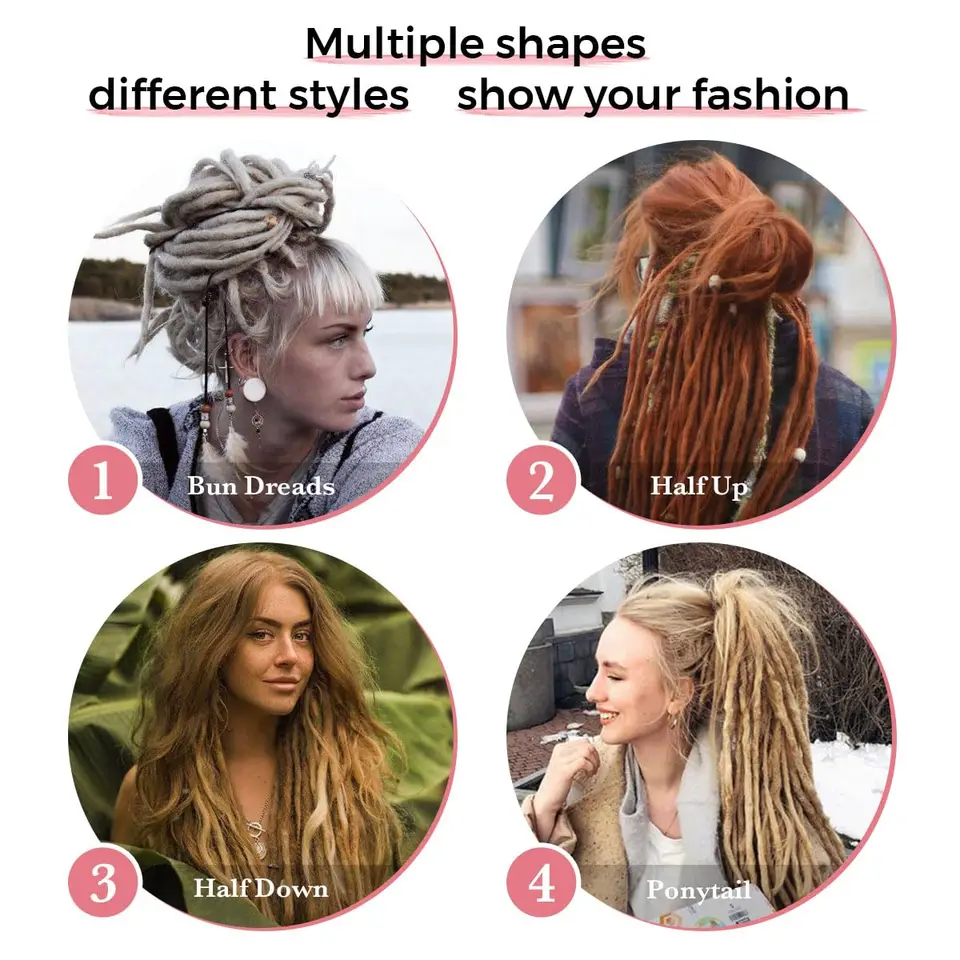 Extensiones de dreadlocks sintéticos de 24 pulgadas, 5 hebras por paquete, terminación simple, delgadas, crochet, suaves, hechas a mano 3