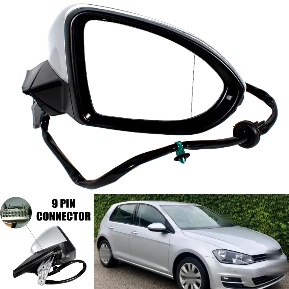 

For VW Golf 7 MK7 2013 2014 2015 2016 2017 2018 2019 2020 Right Side 9Pin Silvery Painted Puddle Lamp Power Fold Mirror Assembly