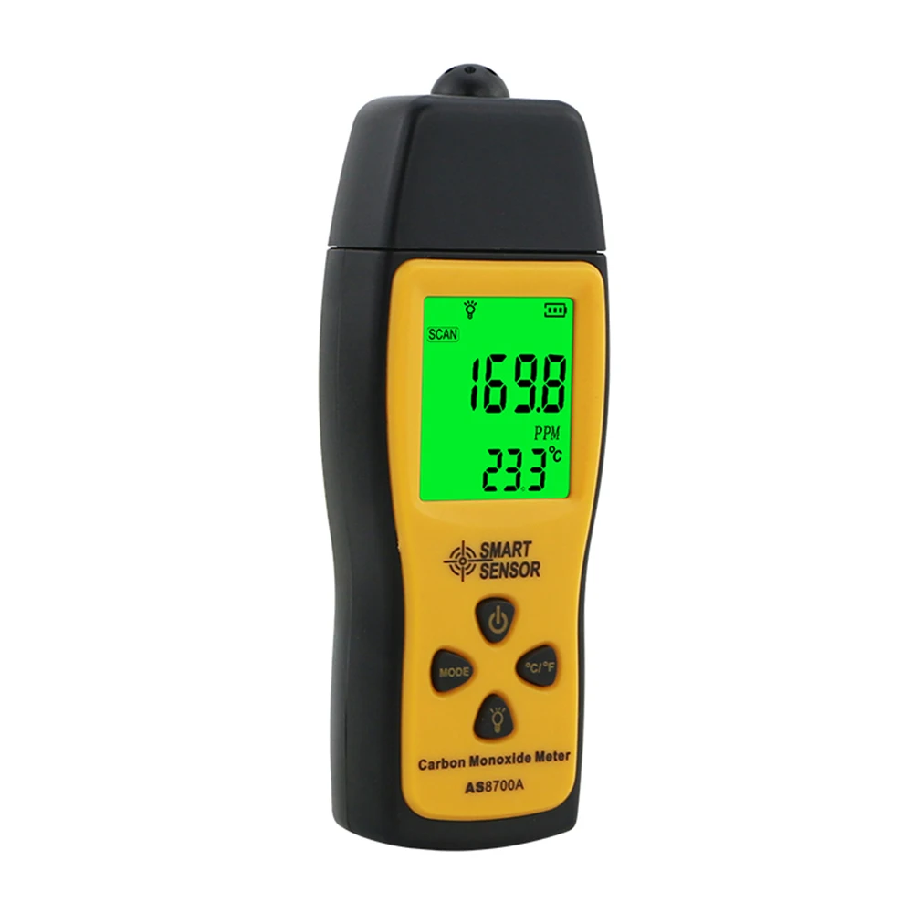 AS8700A analizzatori di Gas CO 0-1000PPM misuratore di monossido di carbonio portatile Tester Monitor misuratore Display LCD allarme luce sonora