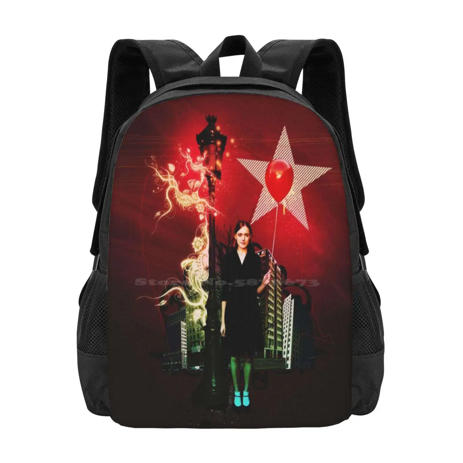 Come To The Light Hot Sale Schoolbag Backpack Fashion Bags City Balloon Light Girl Building Lampost Red Sky