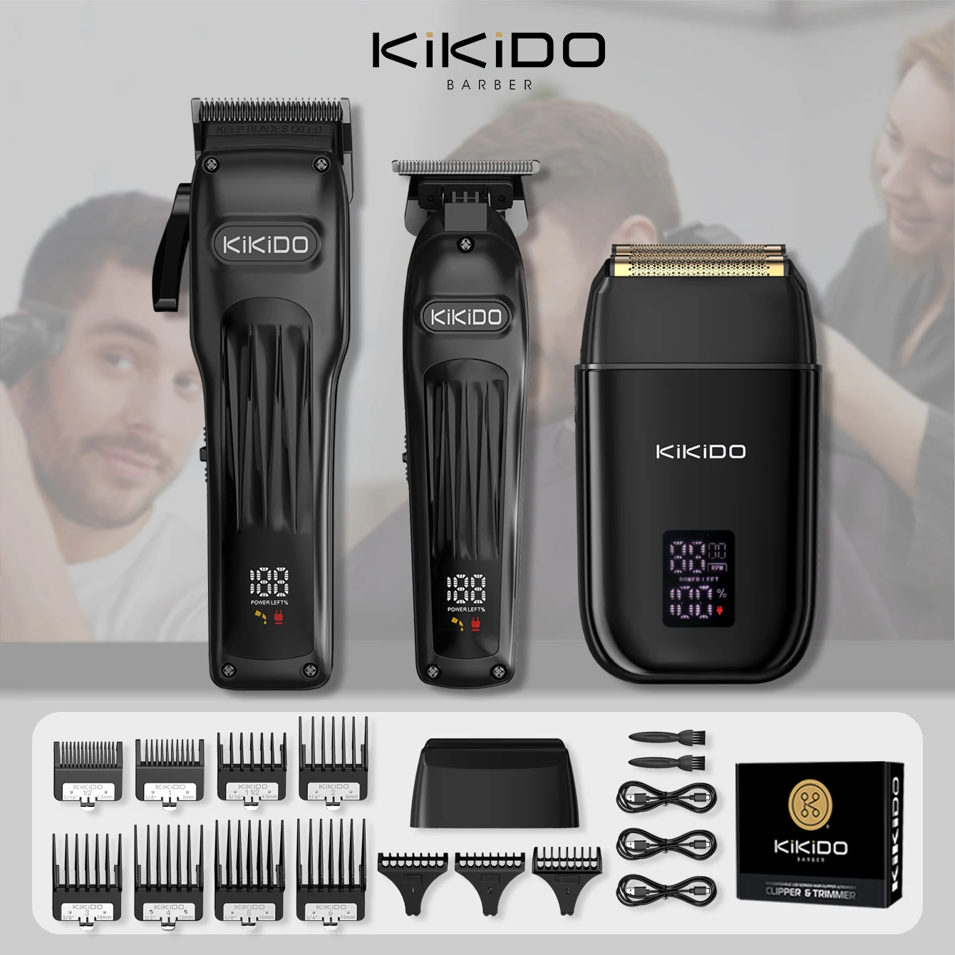 KIKIDO Hair Clipper Kit for Men Hair Trimmer Electric Shaver Professional Barber Hair Cutting Machine Four-speed Adjustment 2578