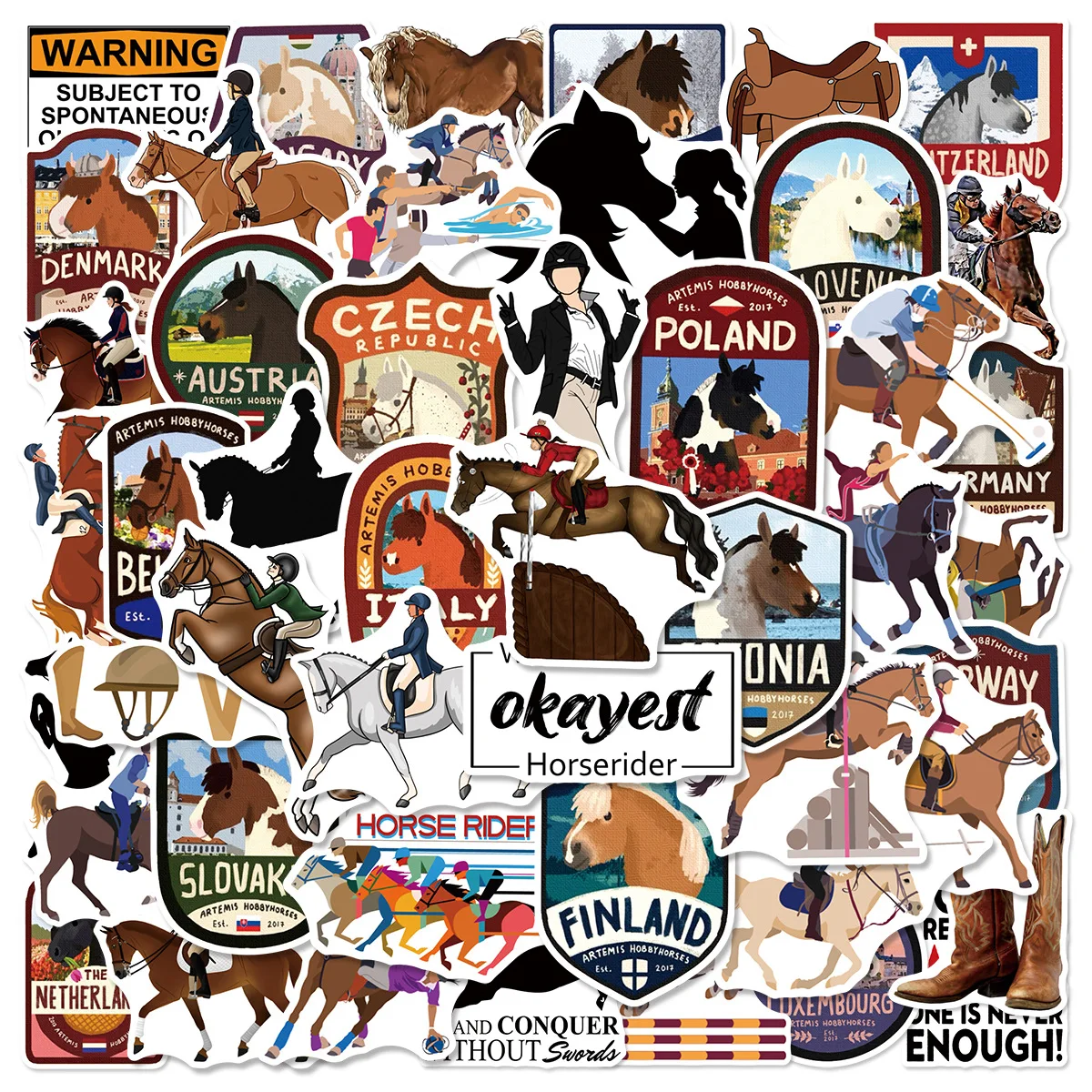 

10/30/50PCS Equestrian Horse Racing Competition Graffiti Sticker Horseback Riding Cartoon Pattern Decal Notebook Phone Kid Toys