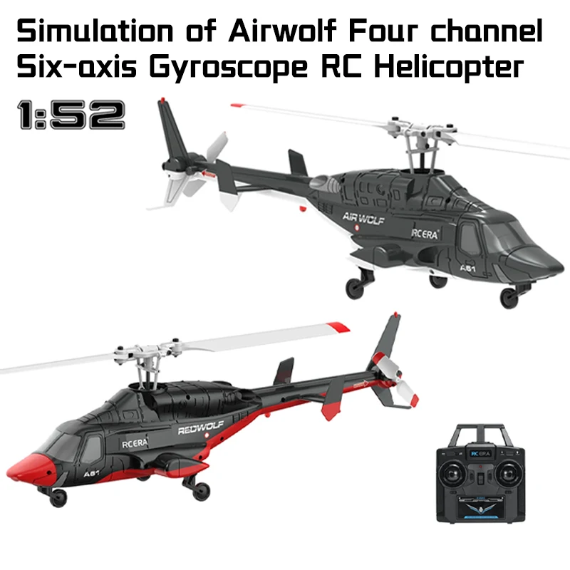 

2025 RC ERA New A61 RC 1/52 Simulation Airwolf 4-channel 6-axis Drop resistant Helicopter Remote Controlled Adult Children's Toy