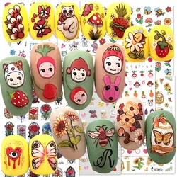 Anime Sunflower Cute Apple Rabbit Design Decal Stamping DIY Decoration Tools Self Adhesive Back Glue Nail Art Stickers TSC 559 5