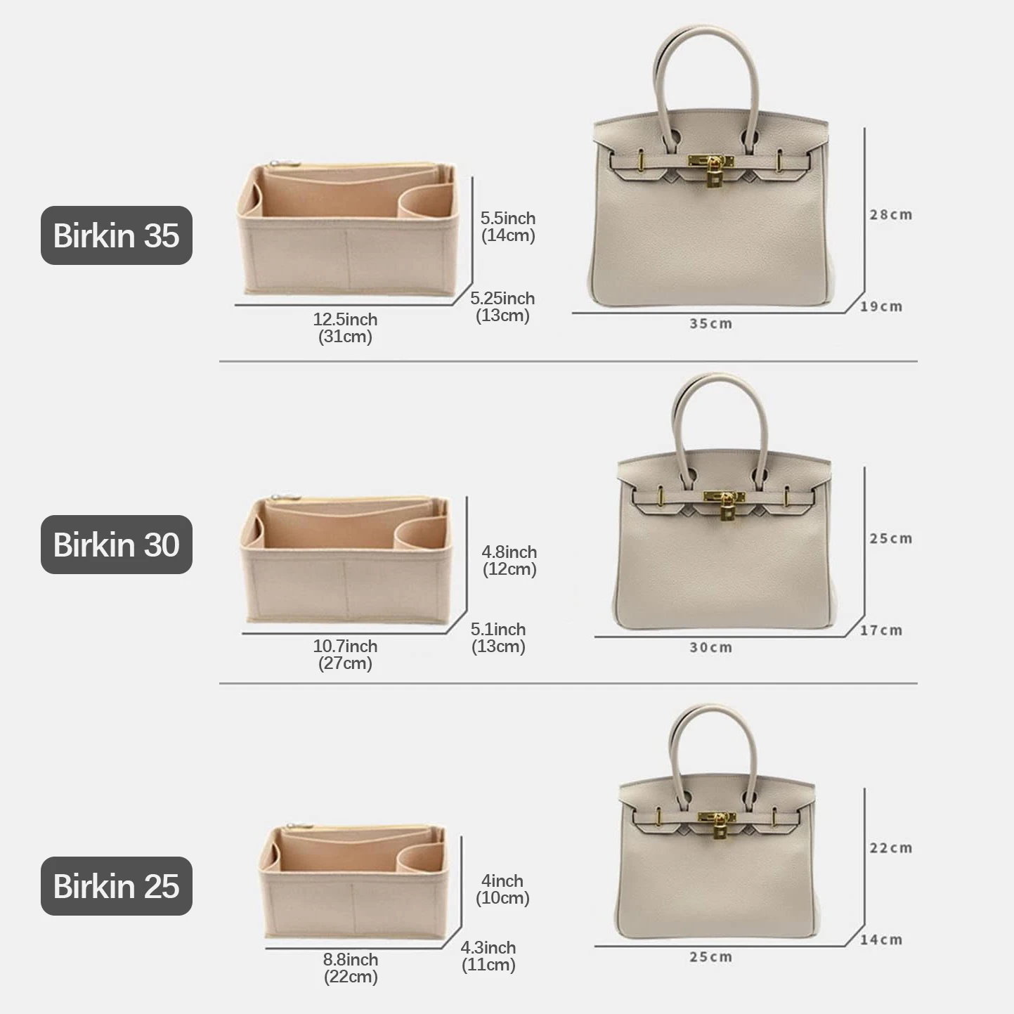 Purse Organizer Insert for Birkin 35 Bag Organizer Tote Bag Insert
