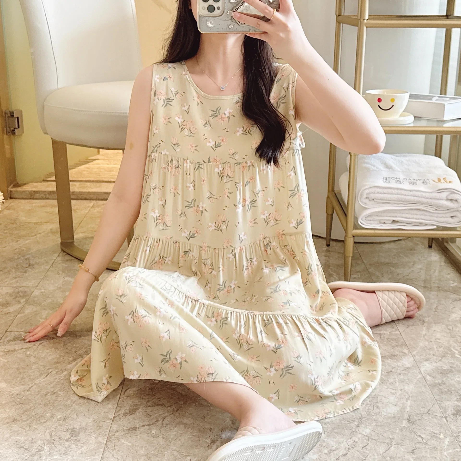 

Plus Size Camisole Floral Print Woman Satin Summer Nightgowns Nightdress Night Dresses Robe Lounge Lady Women Pijama Sleepwear