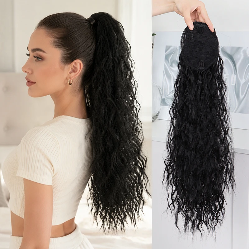 22Inch Synthetic Long Kinky Curly Ponytail Drawstring Clip in Fluffy Hairpiece for Women Daily Party Casual Cosplay Styling