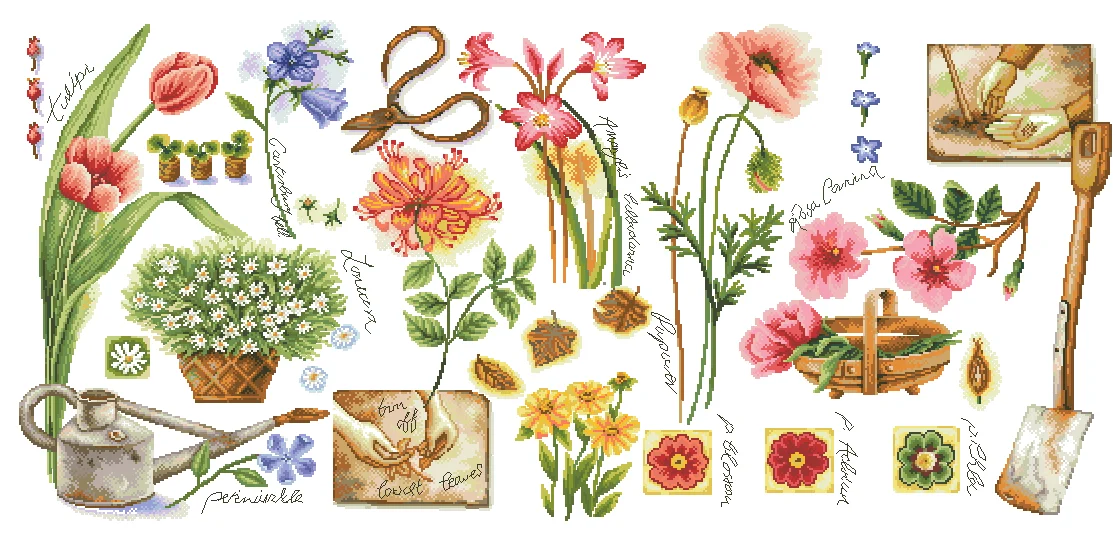 Cross Stitch Kit, DIY Embroidery, Unpainting, Sewing, Handicraft, Knitting 22-Dim Garden 109-55