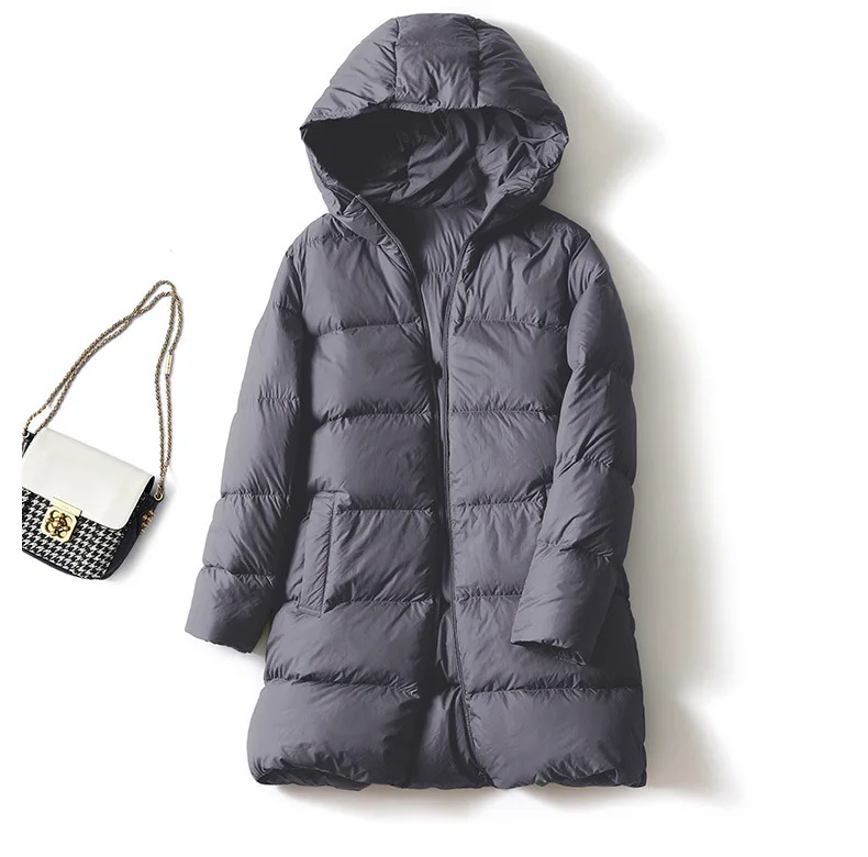 Schinteon Women Ultralight White Duck Down Jacket with Hood 2026 New Autumn Winter Warm Casual Outwear Solid Color Simple Coat