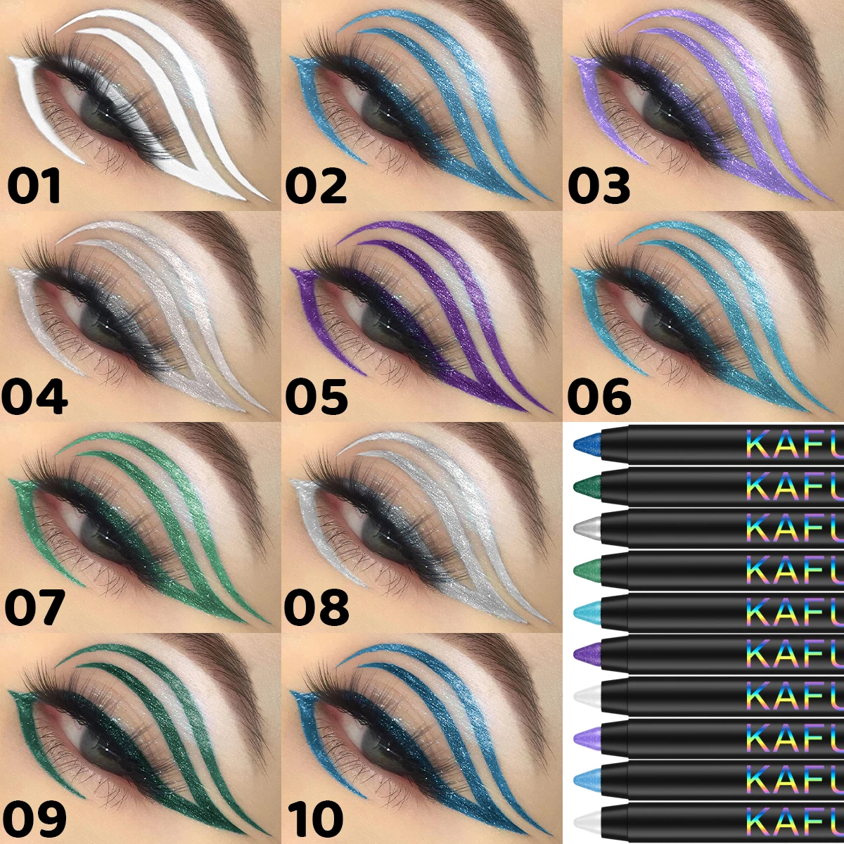 Stylo Eyeliner coloré, bâton Eyeliner métallique à paillettes nacrées et scintillantes, longue durée, imperméable, blanc et noir, 1 pièce