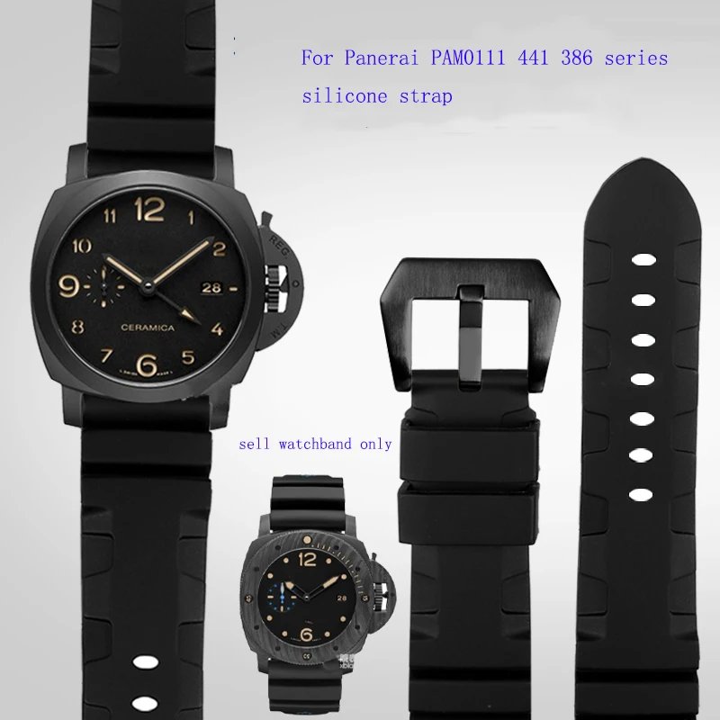 Silicone Rubber Watchband replacement For Panerai  PAM441 PAM111 series Strap tools steel buckle Men's wristband bracelet  24mm