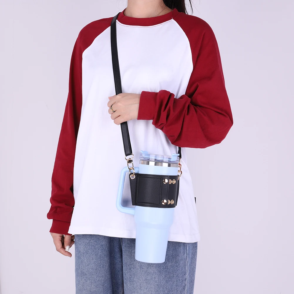 Water Bottle Handle Shoulder Strap Universal Water Bottle Carrier Travel PU Leather Coffee Mug Holder for Stanley 30oz/40oz Cup image 4