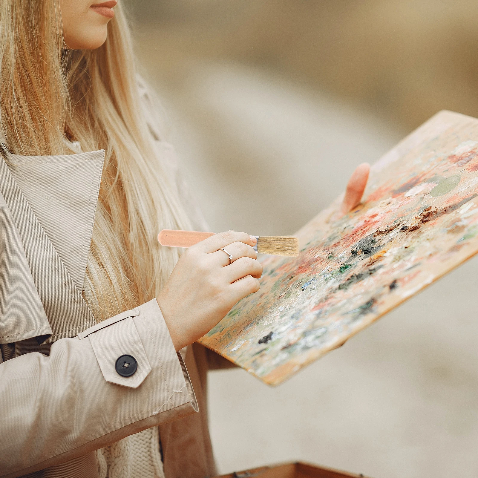 

2Pcs Painting Brush for Fabric Furniture Stencil Oil Acrylic Watercolor Art Craft Safe Handle Durable Bristle Wood Lightweight