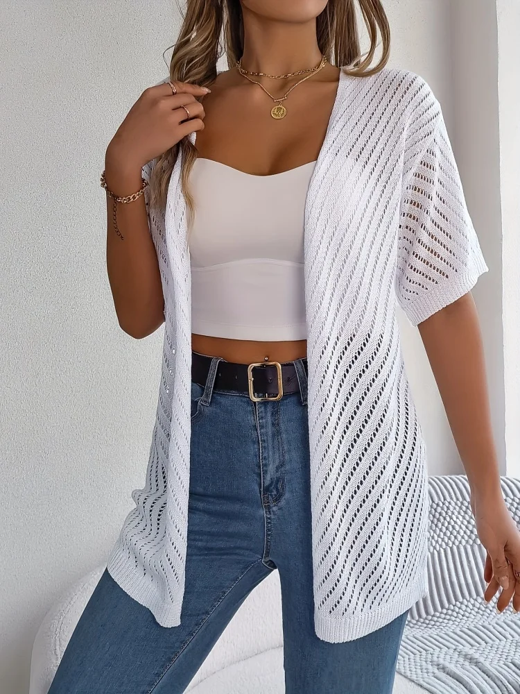 European and American Plus-Size Women's Clothing, Spring and Summer Style, Hollow-Out Sexy Vacation-Style Beach Shirt, Cover-Up, Cardigan, Knitwear for Women image 3