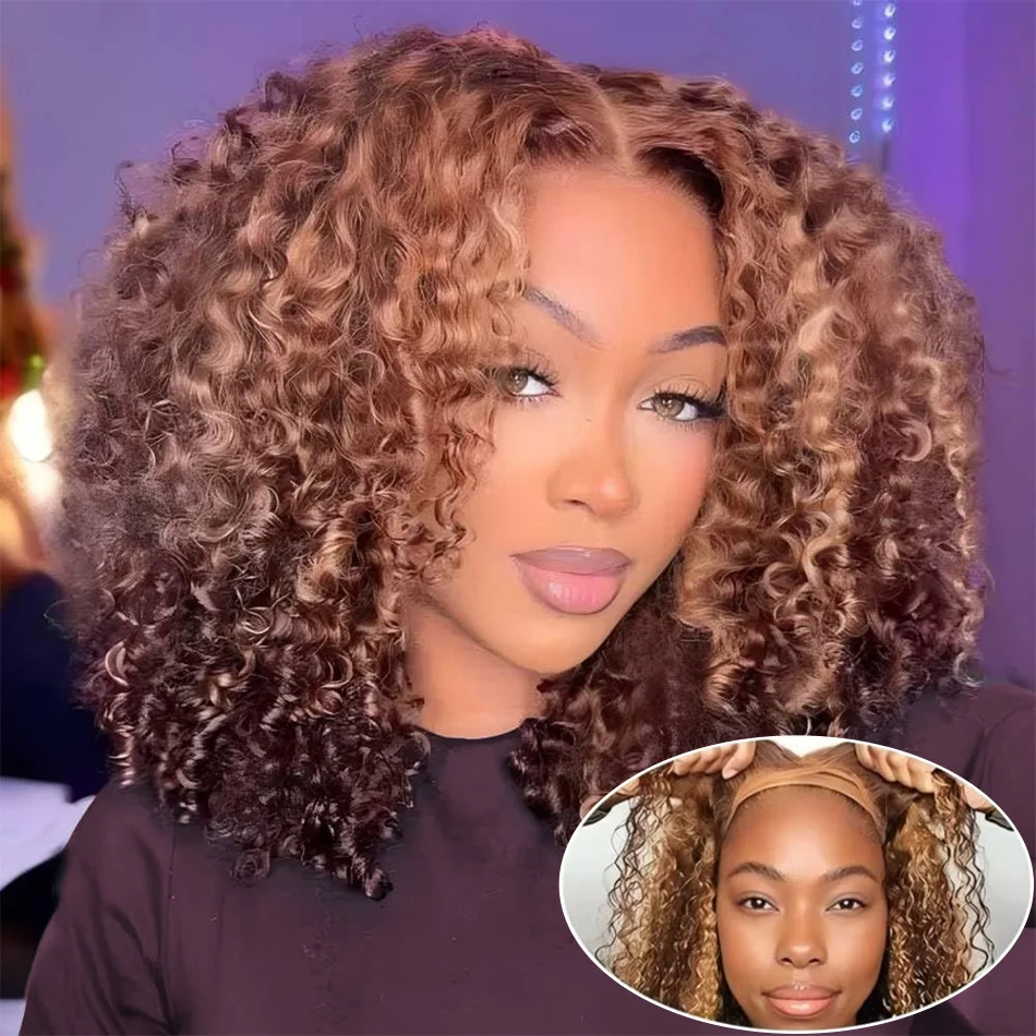 

Highlight Bob Wig Human Hair 100% Deep Wave Frontal Wig Wear And Go Glueless 250 Density Curly 5X5 Hd Lace Closure Wig For Women