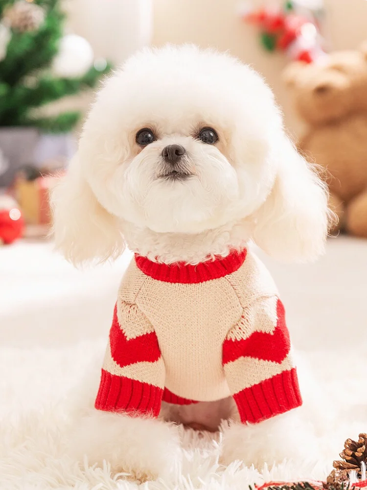 Puppy Christmas Sweater Boy Girl Chihuahua Xs Winter Outfit Small Sized Warm Clothes Male Pet Costume For Dogs Luxury Gifts Red