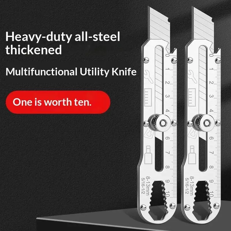 Multipurpose Utility Knife Heavy Duty Stainless Steel Retractable Box Cutter with Sharp Blade for Home Office Daily Use
