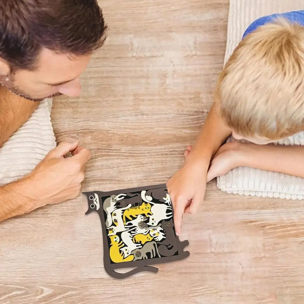 Gioco di puzzle per gatti in legno Blocco da costruzione a forma speciale Figurina di gatto Puzzle Giochi da tavolo Decorazioni per la casa Puzzle di animali Giocattolo per bambini