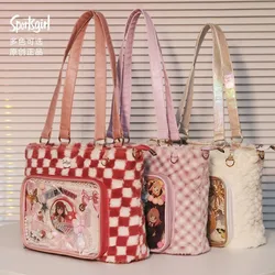 Transparent Plaid Red Ita Bag Handbag Women Sweet Cute Plush Soft Casual Crossbody Bags Female Autumn Large Capacity Itabag 2025