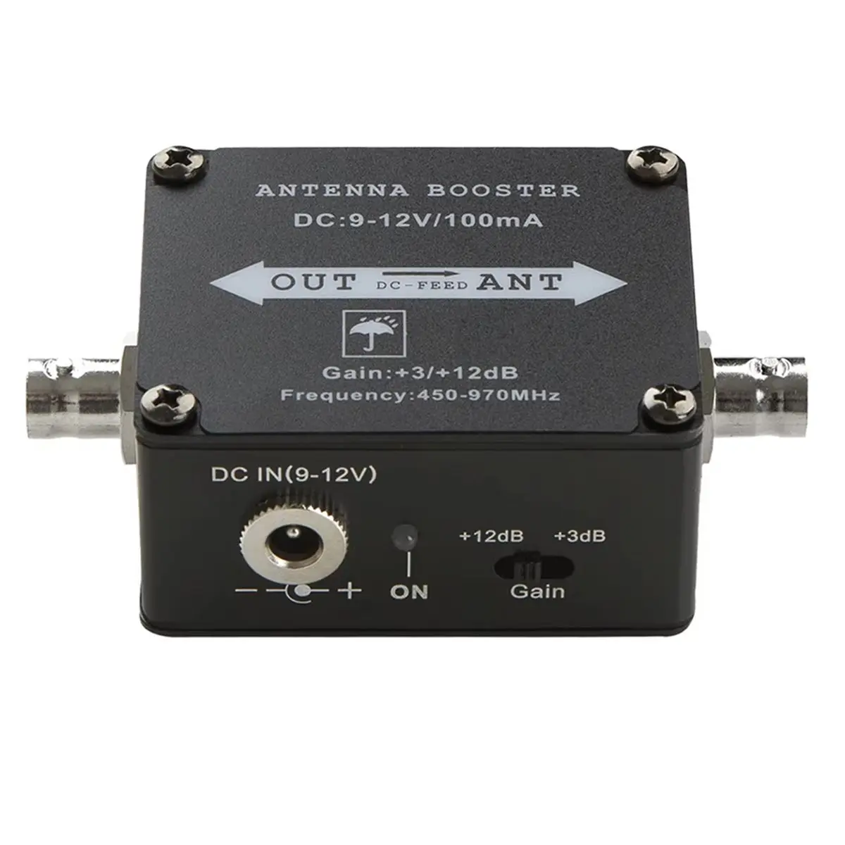 UHF Active Antenna Signal Booster Amplifier 450-970MHz 12dB Gain BNC RF Repeater for Wireless Mic System Stage Audio