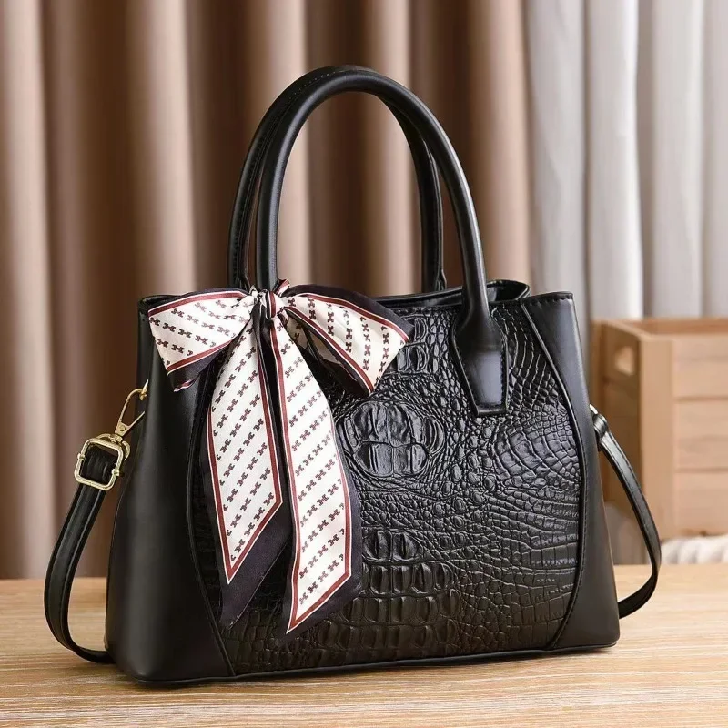 JBTP New Leather Crocodile Pattern Shoulder Crossbody Bag for Women Fashion Scarves Decoration Business Tote Handbag