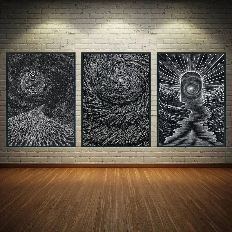 Black and White Fantasy Space Poster Sci-Fi Galaxy Desert Desert Canvas Painting Wall Art Picture for Living Room Home Decor