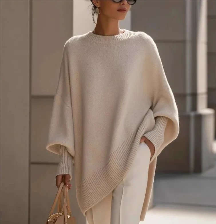 

Irregular Shaped Knitwear Batwing Sleeve Knitted Sweater Shoulder Design Casual Style Autumn Winter Outerwear