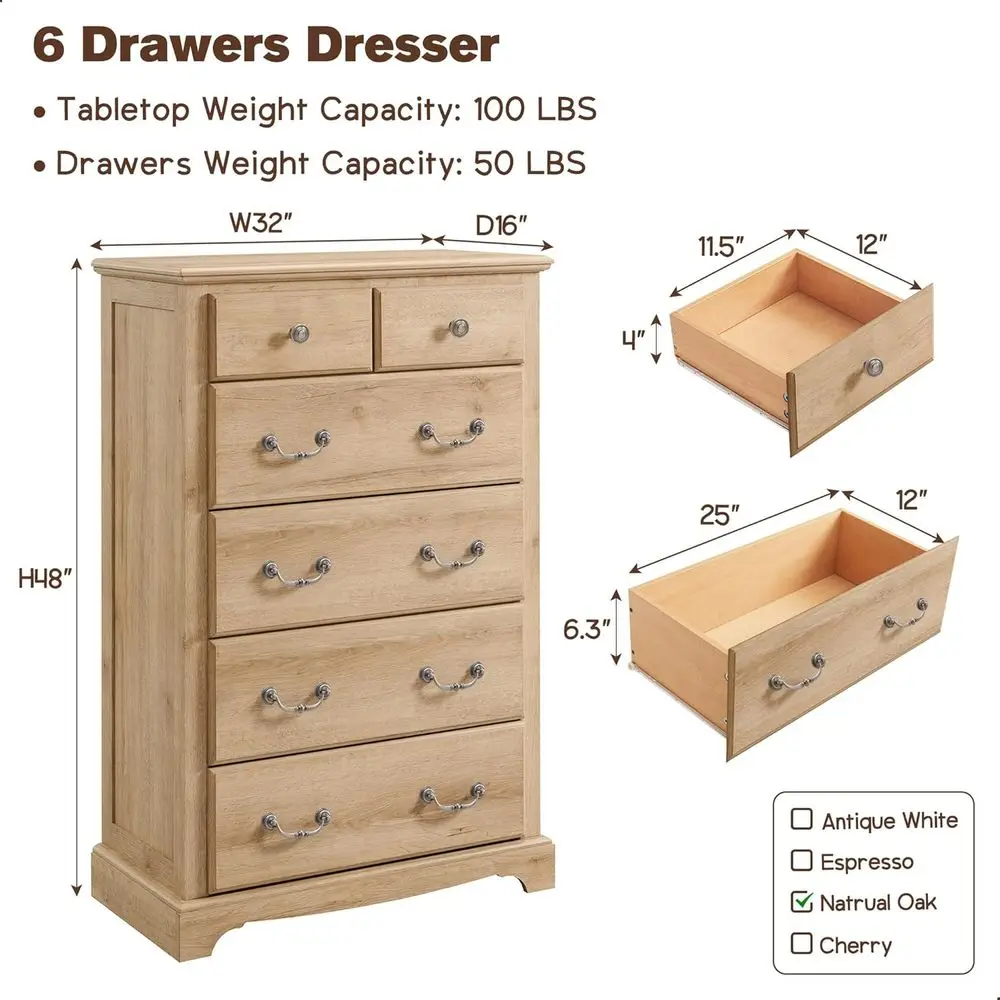 Cómoda rústica de madera de roble natural alta 48 para almacenamiento en dormitorio, sala de estar y pasillo