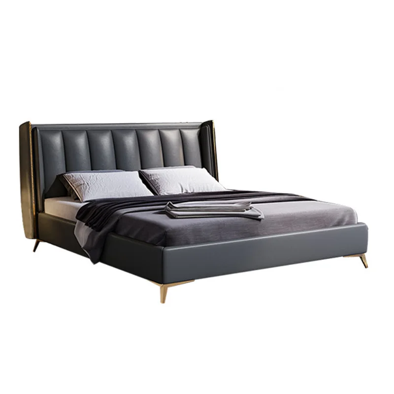 Modern simple leather bed light luxury first-layer cowhide double bed 1.8 meters master bedroom small apartment wedding bed