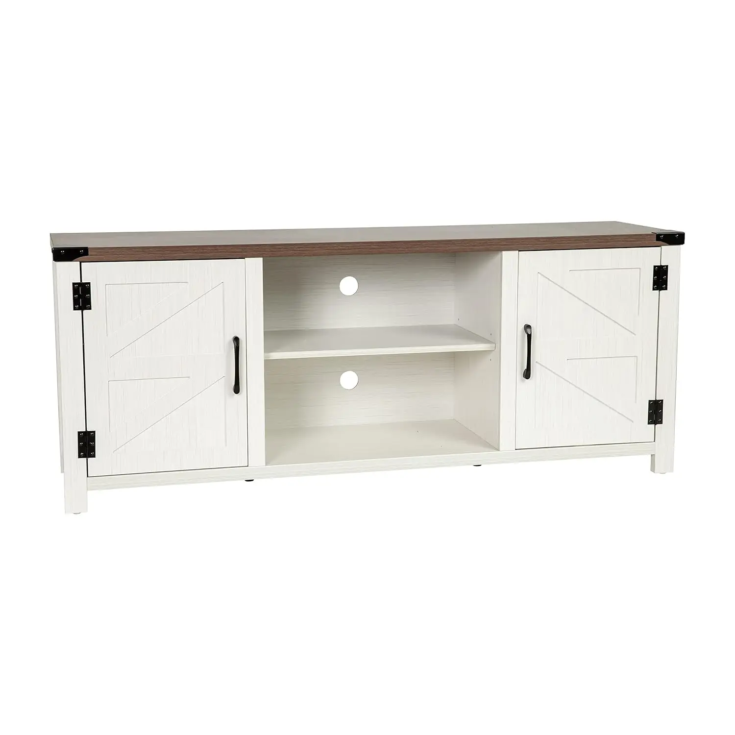 

White Wash Barn Door Wooden TV Stand for 65" TVs Media Console Adjustable Shelf Living Room, Customized