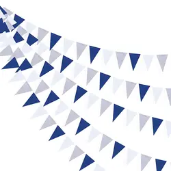 Royal Navy Blue White Silver Party Paper Triangle Flag Pennant Banners Birthday Nautical Ahoy Anchor Pirate Theme Party Supplies