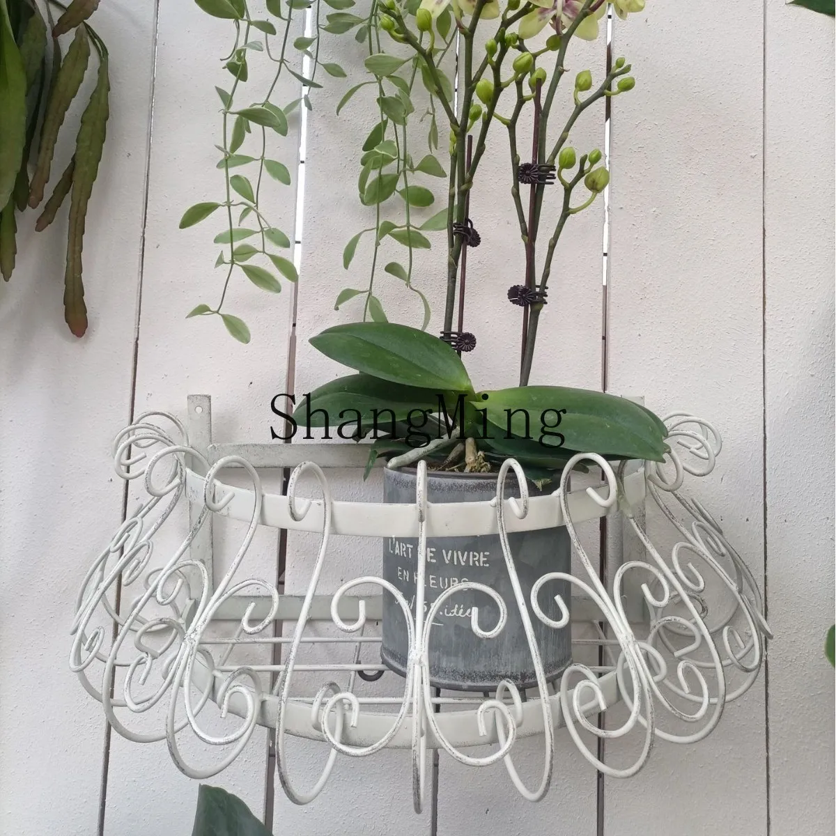 PYH hot-selling villa courtyard wrought iron wall-mounted lace semicircular flower stand B & B balcony hanging flower pot stand