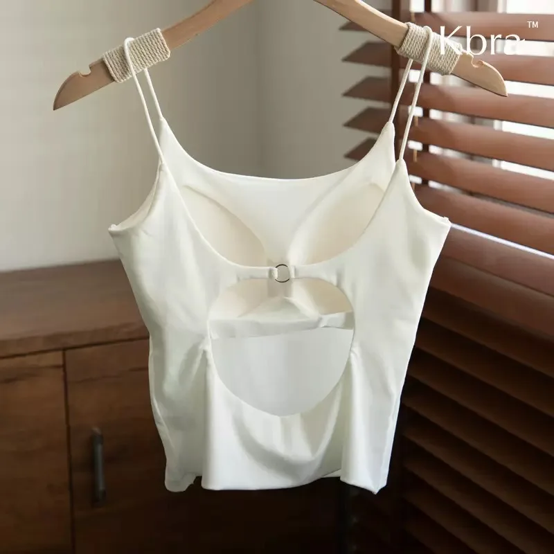 Camisola Sexy de verano con espalda descubierta, diseño recortado de encaje con sujetador incorporado, camisa sin mangas con espalda en U para mujer, cómoda y elegante