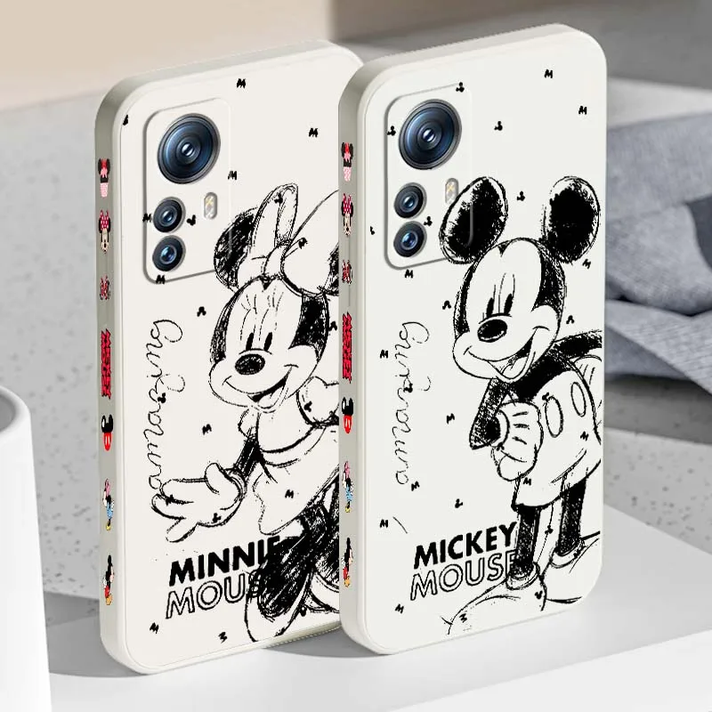 

Disney Line Mickey Mouse Phone Case For Xiaomi Mi 17 15 14 13 13T 12 12T 12S 11i 11X Lite Pro Ultra 5G Liquid Left Rope