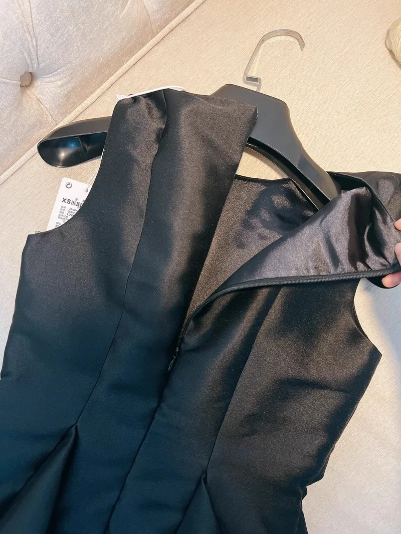 French Sle High Waist A-Line Skirt Dr Polyester S Satin Skin-Friendly Fabric Bla Bouffant Tulle ting Birthday Dr