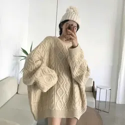 Autumn Loose Knitted Sweaters Women Y2K Winter Warm Casual O Neck Solid Pullovers Korean Simple Lazy Style Oversized Pullovers