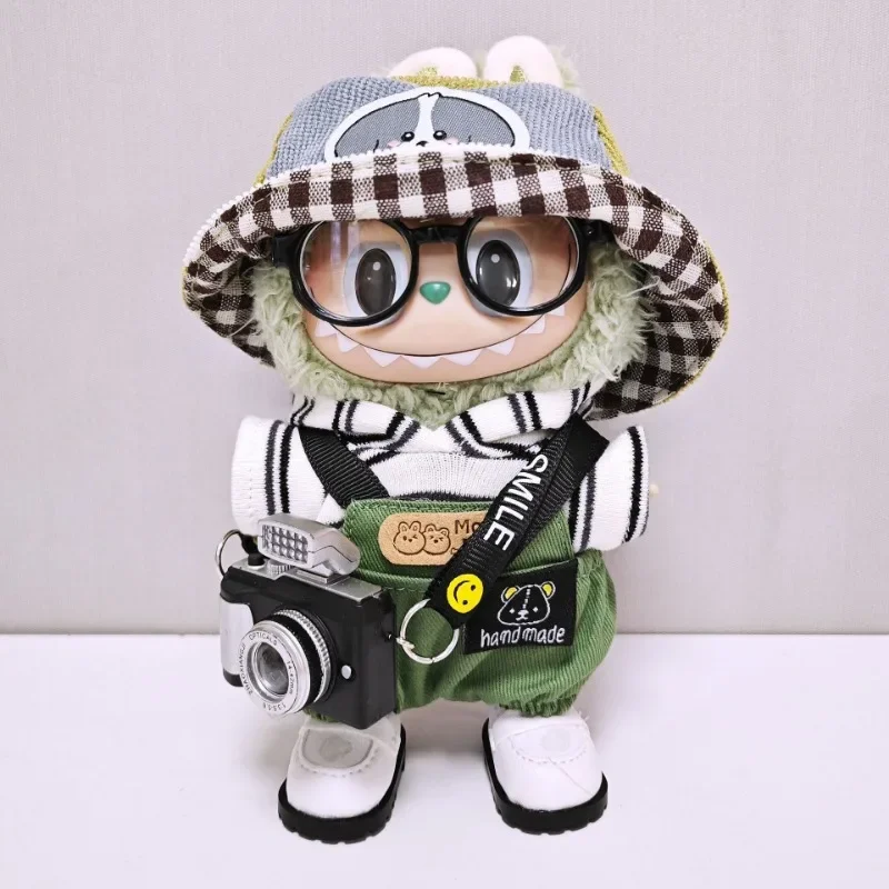 

Cute Puppy Hat with Green Overalls Set Doll Clothes Christmas Gift 17cm Fashionable Labubu Clothing Accessories