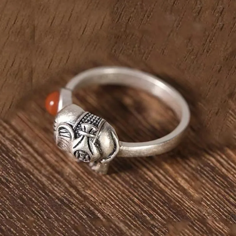 925 Thai silver 925 Matte Elephant Ring Original Southern Red Agate  rings for women Retro Ethnic Style Banquet Jewelry Gift