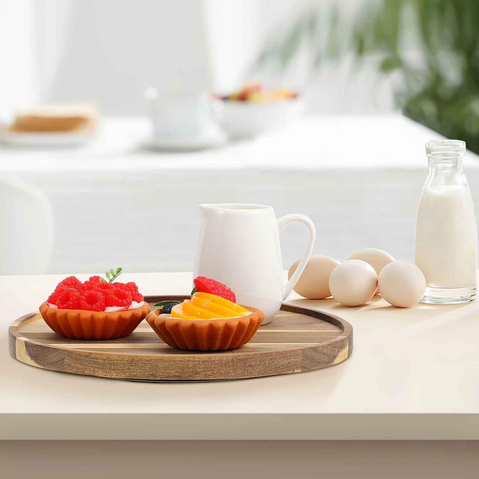 

10 Inch Wooden Tray Round Decorative Kitchen Counter Organizer Vintage Tea Tray Home Storage Accessories Rotating Style