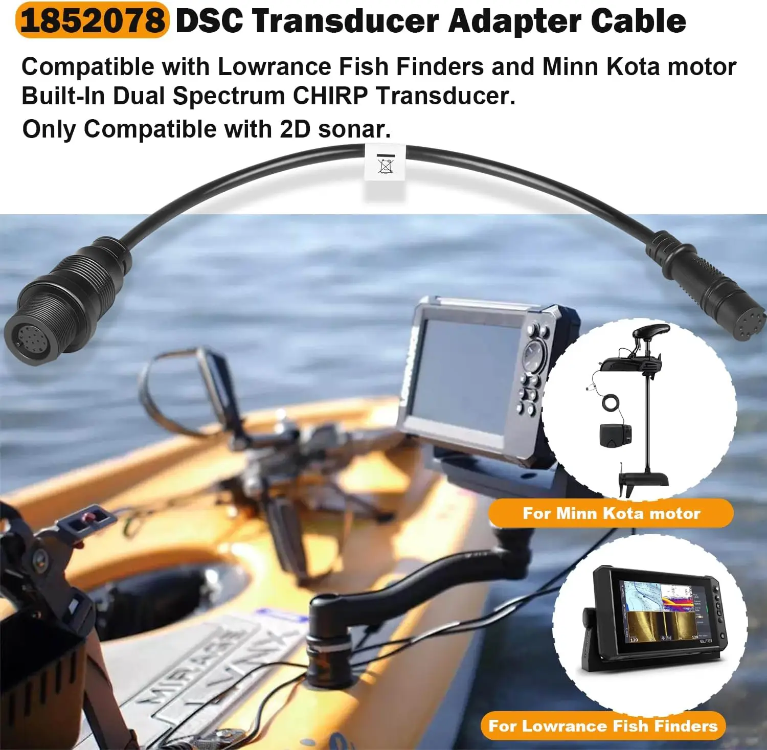 MX 1852078 MKR-DSC-15 DSC Transducer Adapter Cable/8-PIN Adapter Cable for Lowrance Fish Finders and Minn Kota Motor