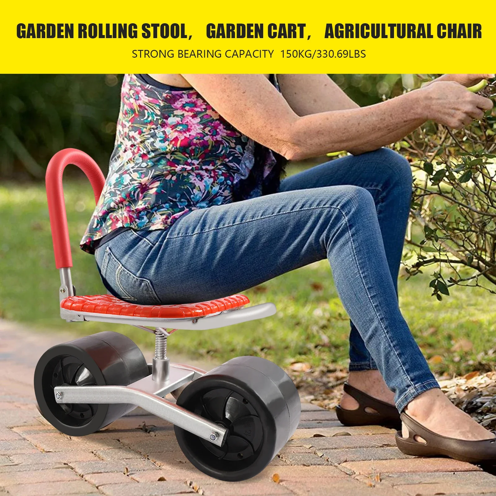 

Garden Cart Rolling Stool Work Seat Cart,Gardening Helper 360° Rotation Stable Workseat Sturdy Cart, Adjustable Seat Height