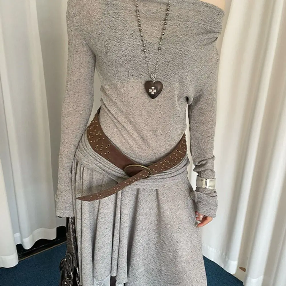 Cintura da cowgirl con rivetti semplici Cintura larga in pelle scamosciata Harajuku Y2K Abito con cintura in pelle PU estetica