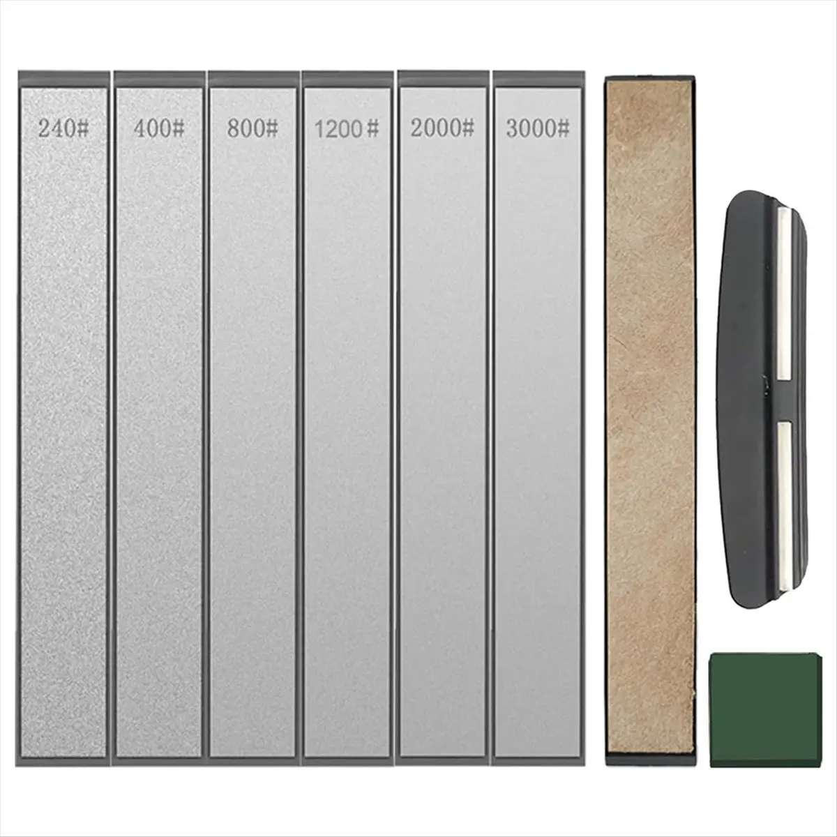 A77K  Sharpening Stones,6 Whetstones-240/400/800/1200/2000/3000,1Leather Strop,1 Knife Sharpening Angle Guide