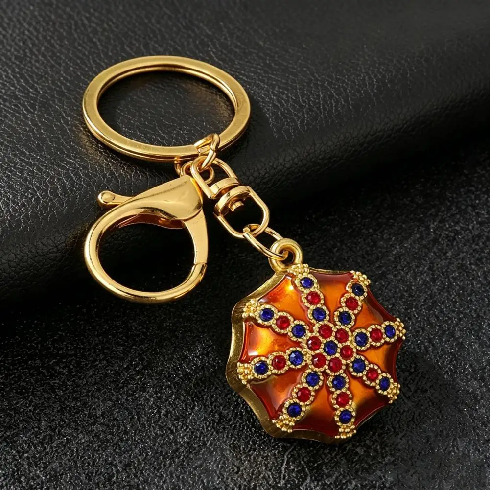 Decorative Backpack Charms Rhinestone Ethnic Hat Keychain Bling Octagonal Cap Pendant Zinc Alloy Car Key Ring for Backpacks
