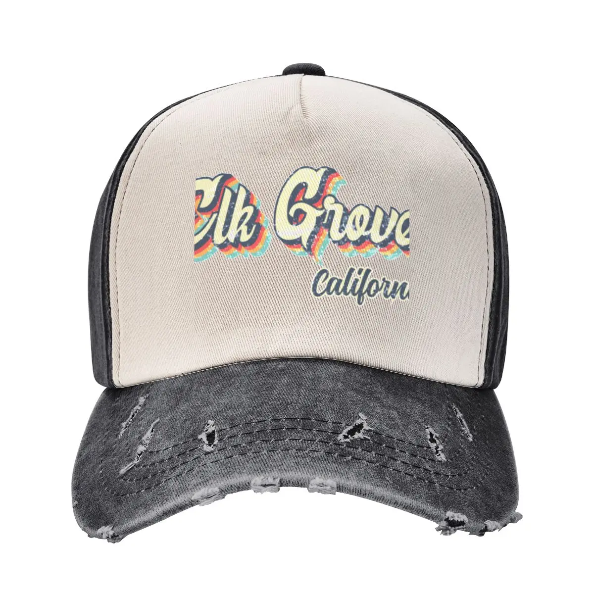 

Elk Grove city California Retro Vintage 70s rainbow Baseball Cap Golf Cap fashionable Beach Bag Women's Golf Wear Men's