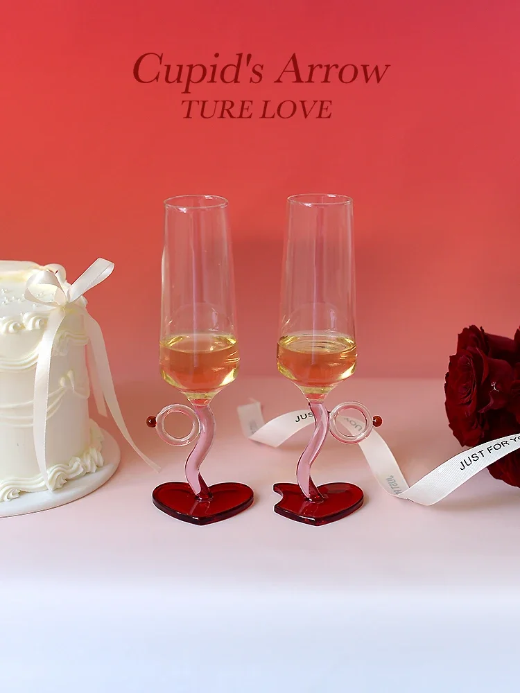 Cupid Couple Ring Pair Cup Champagne Tall Cup Love Glass Wedding Valentine's Day Gift Cocktail Glass Tequila Wine Glass Cup